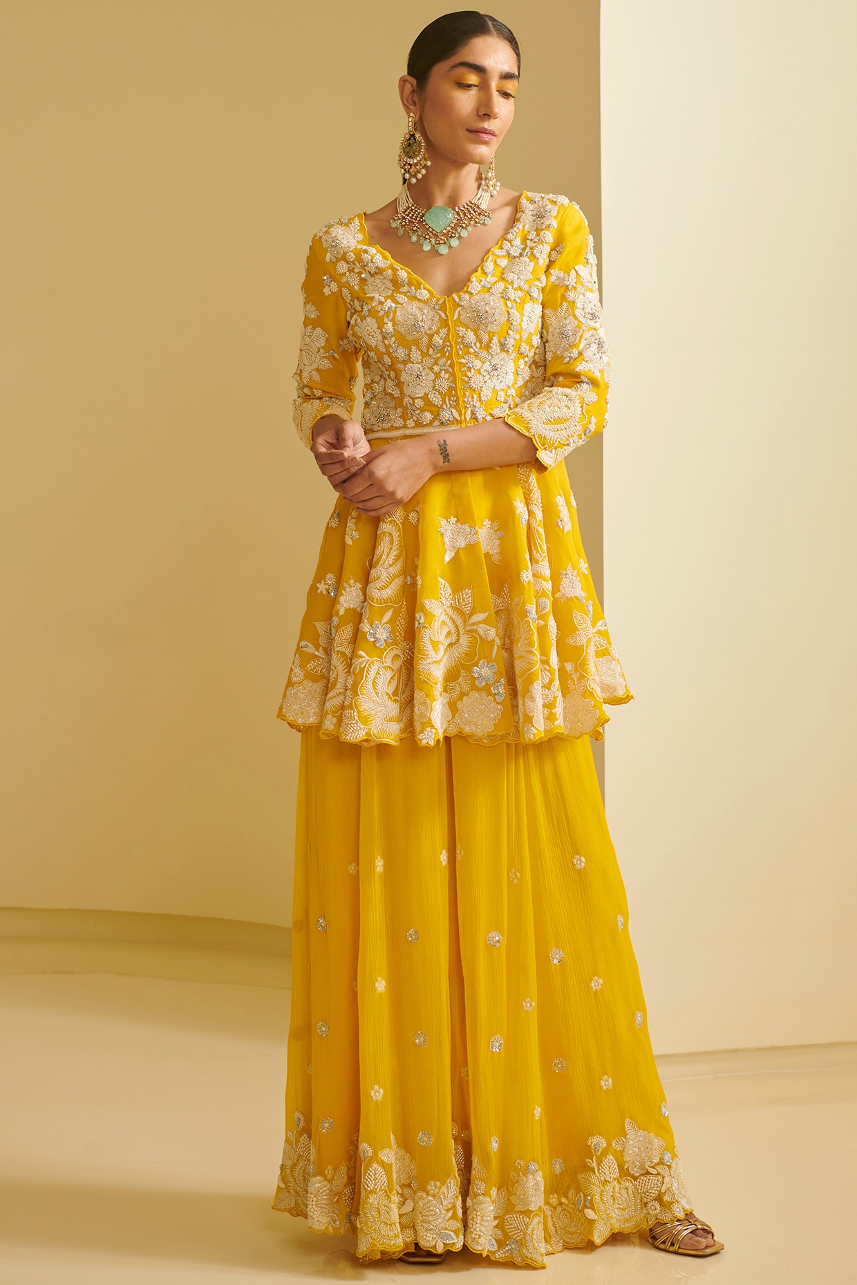 Latest Punjabi Designer Mustard Yellow Sharara Suit Indian Wedding Sharara  Suit Custom Made for Womens Heavy Pakistani Dupatta Festive Wear - Etsy